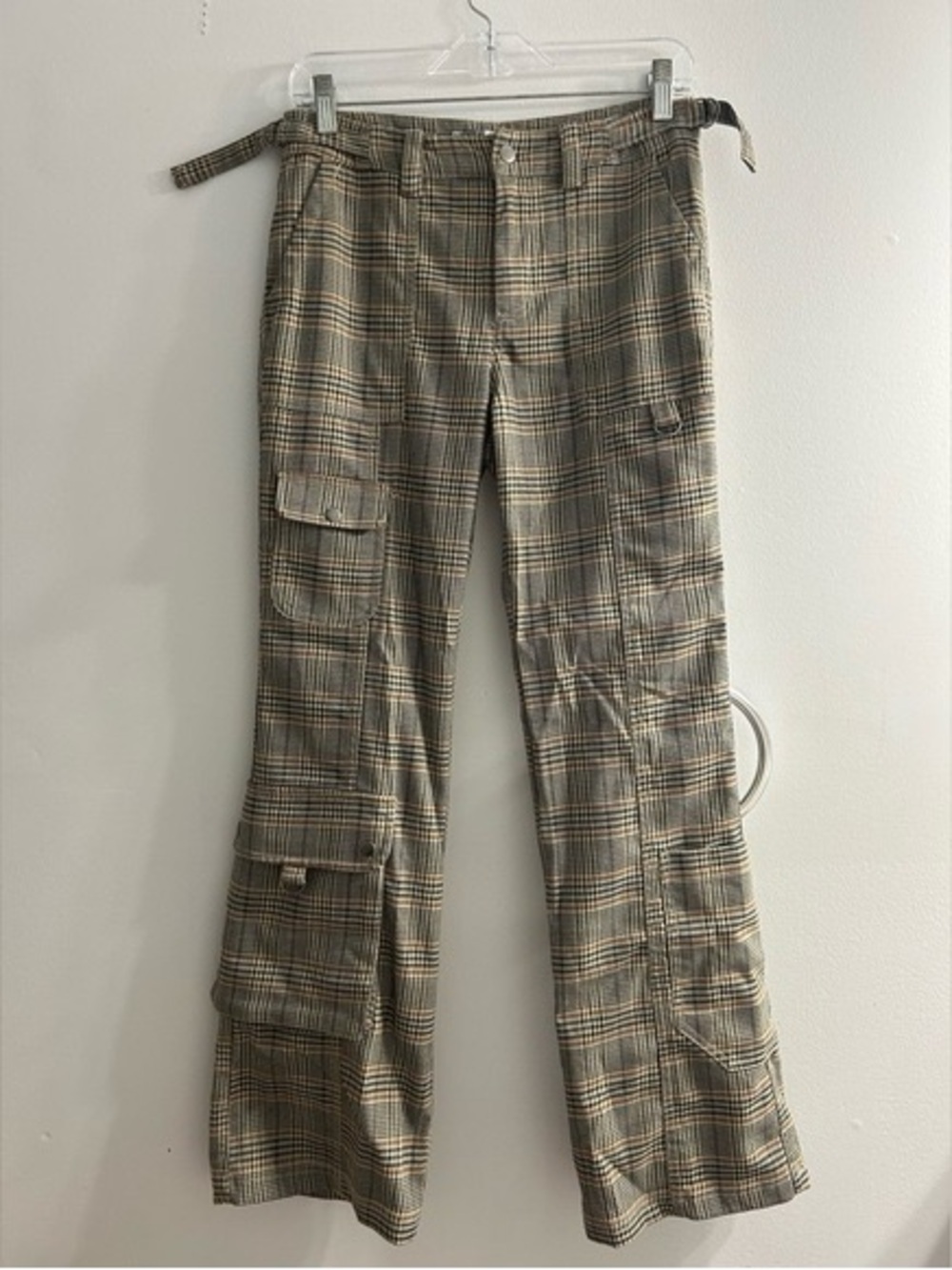Women’s Plaid Cargo Pants in Brown and Tan